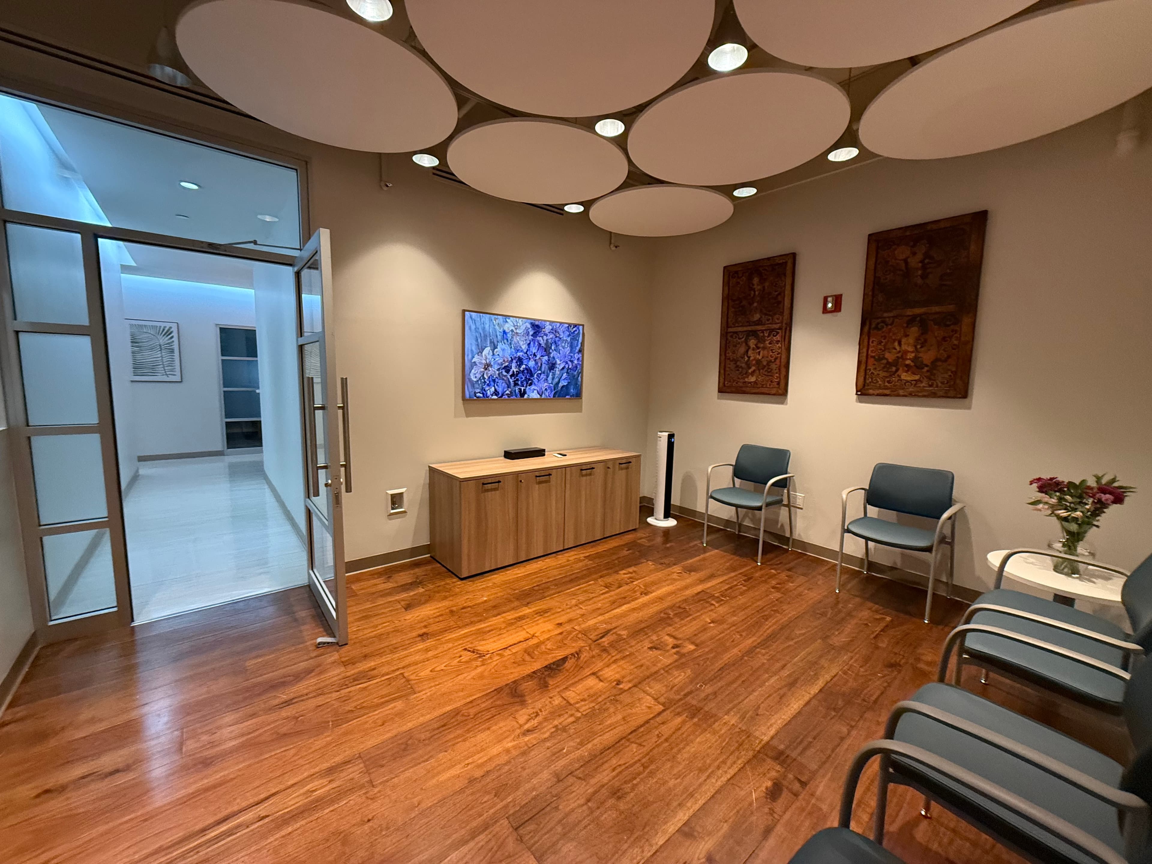 Patient waiting area with comfortable seating